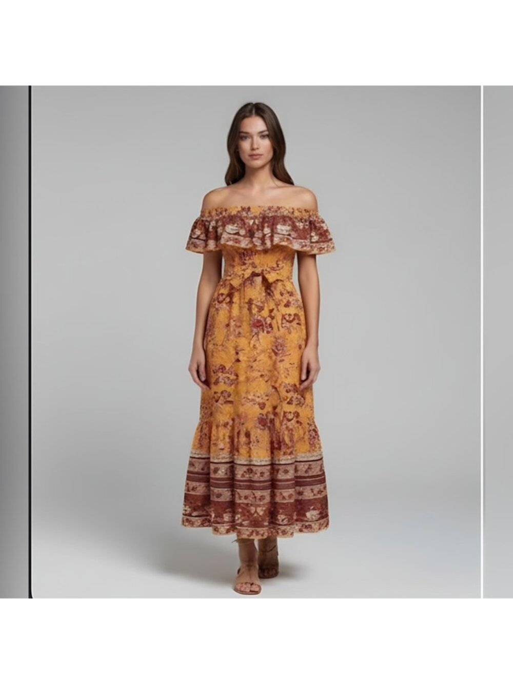 Boho Floral Pattern Off Shoulder A-Line Dress